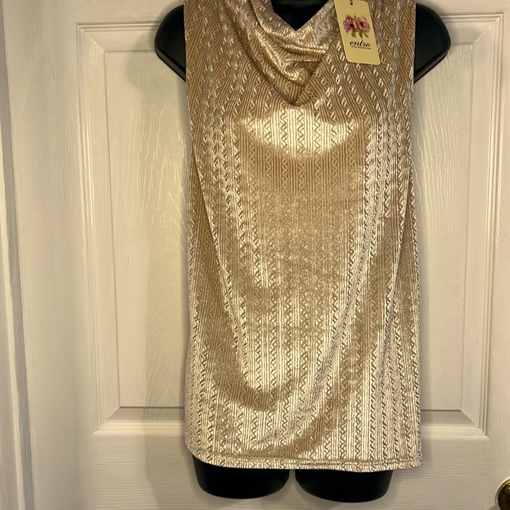 Entro shimmering beige crushed velvet top, size Large, NWT.